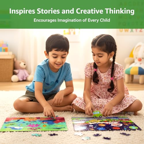 Image of Amazon Brand - Jam & Honey 4 in 1 Adventure - Puzzles for Kids | 35-Piece Puzzles | Educational Toy for Cognitive Development | Vibrant Colors