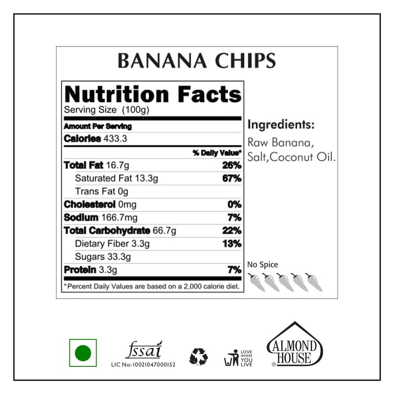 Almond House Banana Chips | Made With Coconut Oil | Crispy & Fresh Chips | Party Time Snacks | Premium Namkeen | Healthy Snacks | No Palm Oil | Ready To Eat | Pack 2-200g Each 1