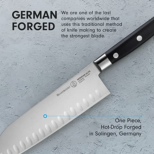 Messermeister Meridian Elite 7” Kullenschliff Santoku Knife - Japanese Chef’s Knife - German Steel Alloy Blade - Rust Resistant & Easy To Maintain #TOP4