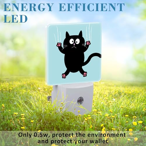 Image of Cartoon Black Cat Claw Scratch Glass Night Light for Kids, LED Night Light Plug into Wall with Dusk to Dawn Sensor for Girls Boys Women Room Decor,Hallway,Kitchen,Bathroom,Nursery,Stairs
