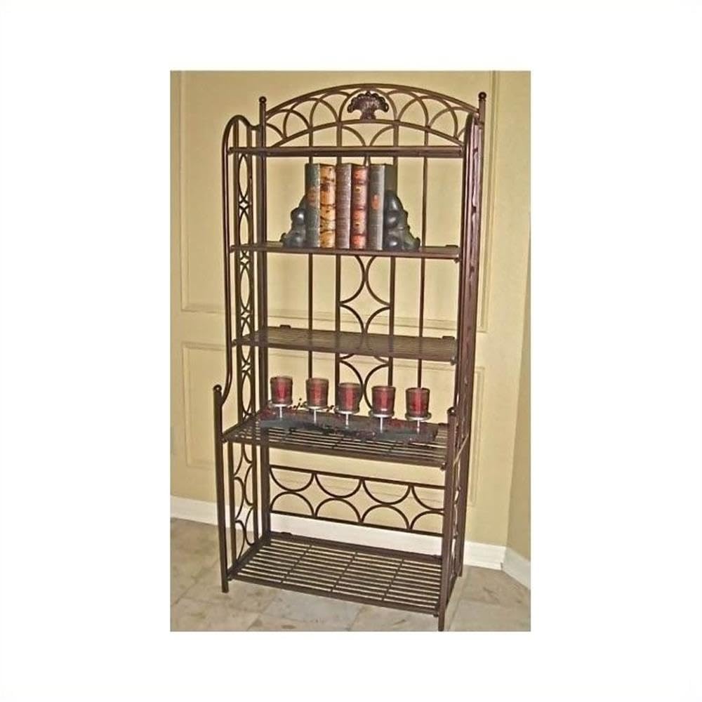 Pemberly Row Iron 5-Tier Bakers Rack in Bronze