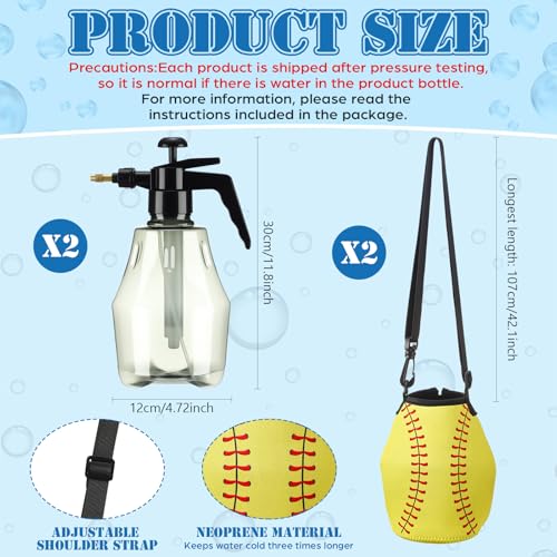 Image of Hushee 2 Pcs 1.5 Liter Water Mister for Sports Personal Water Pump with Full Neoprene Jacket and Built in Carrying Strap, Manual Sprayer Lawn Pressure Pump Sprayer for Cooling Gym Garden (Softball)