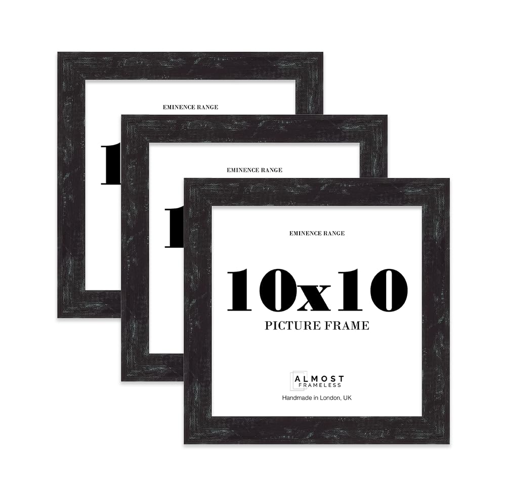 10x10" Walnut Woodgrain Picture Frame - Rustic Wood Industrial Effect Photo Frame for Wall Display, Ideal for Posters, Prints & Home Décor, Wall Hooks and Kickstand, 32mm Edge - 3 Pack