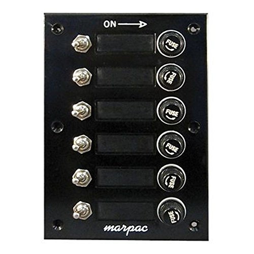 Marpac Toggle Switch Panel-Fuse 15A 12V 6 Gang Black 4.5