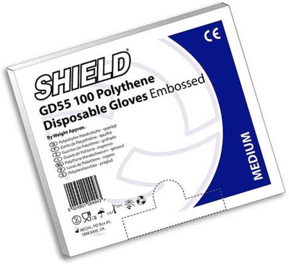 Disposable Embossed Polythene Gloves - Box of 100 - Medium