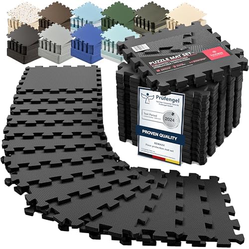 Esterilla Puzzle para Suelos de Gimnasio y Fitness | Set de Protección de Goma Espuma, Alfombrilla Protectora Expandible de 18 Losas + Bordes | Colchonetas para Máquinas de Deporte, Fácil de Limpia