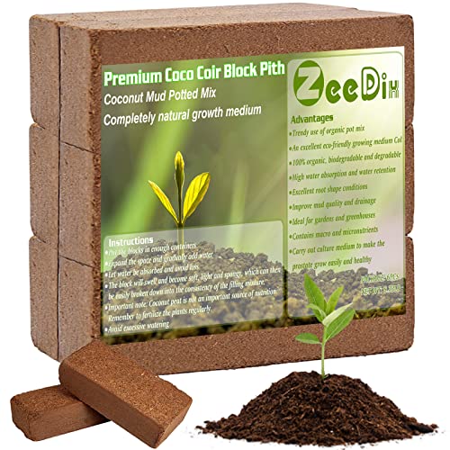 ZeeDix 6 Pcs Premium Coco Coir Brick- 100% Organic Compressed Coconut Coir for Plants, Coco Coir Fiber Block for Gardening, Potting Soil, Starting Mix, Flowers, Herbs, House Plants