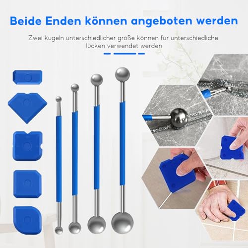 9 Stück Werkzeug Schaber Kit Fugenglätter Set 4 Stk Metallkugel Abzieher 5 Stk Silikon Fugenglätter Silikon Fugenglätter für Badezimmer Küchenfliesen