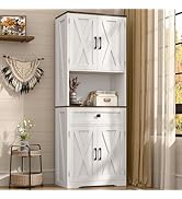 Tall Kitchen Pantry Storage Cabinet, Farmhouse Storage Cabinet with Organizer, Large Capacity Bat...