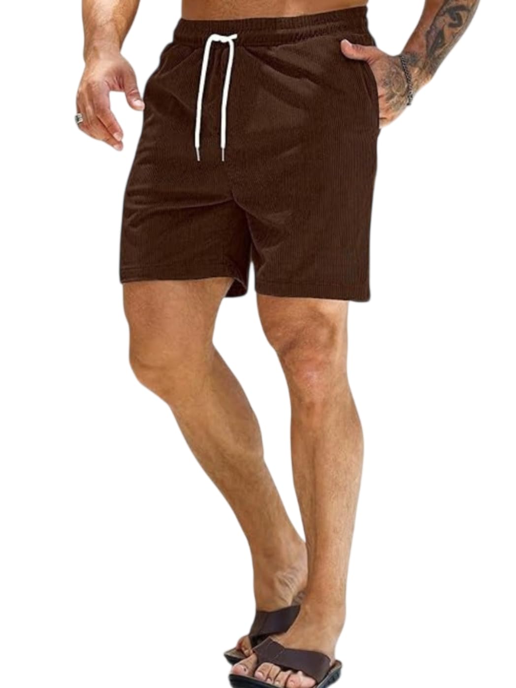 Amazon Brand - INKAST Men's Corduroy Casual Shorts Solid Color Soft Breathable Relaxed Fit Perfect for Workout, Beach & Summer Shorts 2 Pocket with Drawstring Waist Everyday Wear-image-49