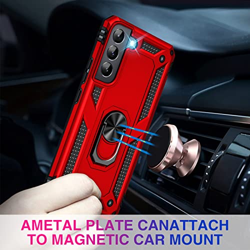Image of Vaki for Samsung Galaxy S22 5G Case with Built in Screen Protector Military Grade Hard Rugged Cover Heavy Duty Armor Galaxy S22 Phone Cases with Metal Ring Kickstand Shockproof Red