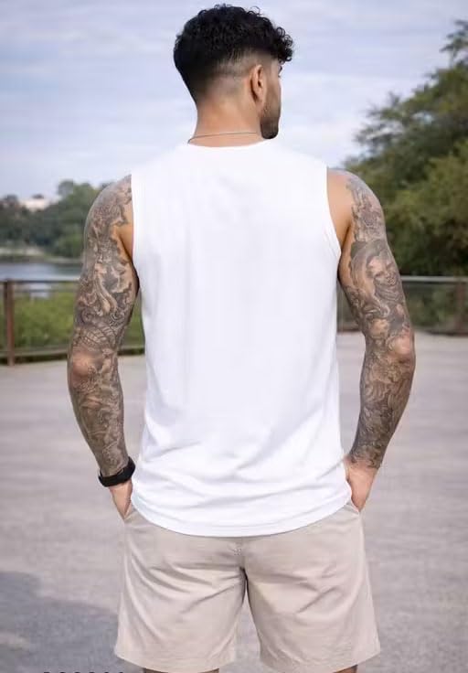 Image of Mens Tops Sleeveless Round Neck Polycotton T-Shirt for Gym, Running and Outdoor