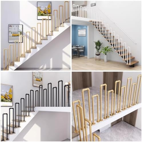 Indoor Square Column Stair Rails, Hollow Design with Rounded Corners, Durable Iron Frame, High-Temperature Paint, Reinforced Base for Home & Garden Corridors (White, 29.5in)