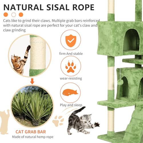 Image of BestPet | 70 inch Cat Tree Tower | Green | Sturdy Multi-Level Cat Tree
