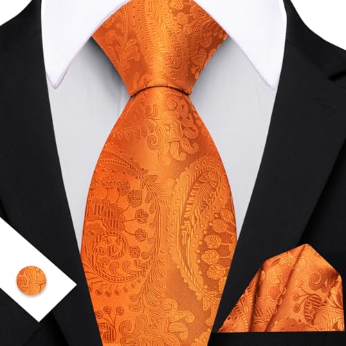 Image of YOHOWA Mens Ties Set Wedding Paisley Neckties with Handkerchief Cufflinks Formal Business