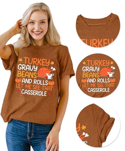 Image of Thanksgiving Shirts Women Turkey Gravy Beans and Rolls Tshirts Funny Turkey Graphic T-Shirt Family Thanksgiving Tops