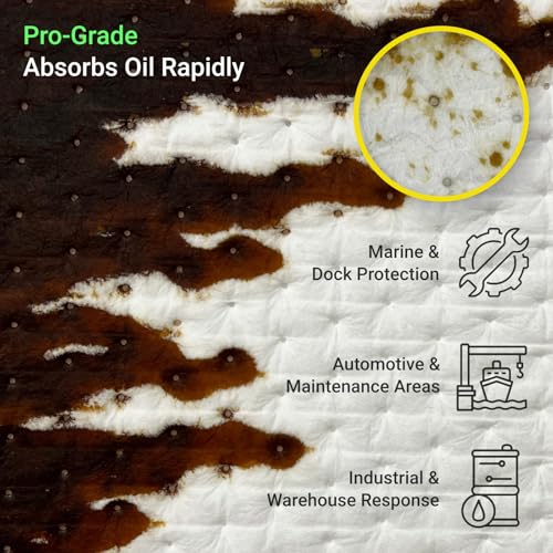 Image of GreenStrength Oil Spill Absorbent Pads (100-Pack) 16 inchx18 inch Heavy Duty Hydrophobic Oil-Only - High Absorbency, Floats on Water - Ideal for Garage, Shop, Marine & Industrial Leaks, Made in Canada