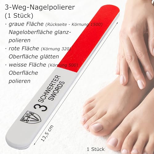 DREI SCHWERTER - Saphir Nagelfeilen Set 2+1 | Hochwertiges Nagelset für Maniküre und Pediküre, Made in Germany | Inhalt: 2x Saphir-Nagelfeile und 1x Drei-Weg-Nagelpolierer