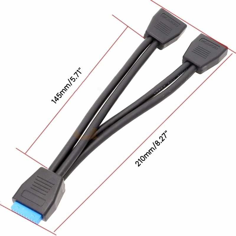 HONGP 2 porty USB 3.0 żeńskie na 20-pinowe złącze płyty głównej kabel wewnętrzny, port USB 3.0 19-pinowy kabel Y Splitter
