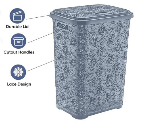 Best House | Plastic Laundry Basket | GREY | 60 Litres | 1Pc | Large | Laundry Bin | Laundry Storage Basket with Lid | Clothes Storage Washing Bin Basket Hamper for Bathroom Bedroom (Pack of 1) - Image 5
