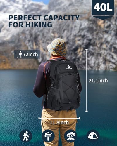 mokzer Hiking Camping Backpack Lightweight Water Resistant 40L Cycling Trekking Ruckback For Men Women Outdoor Travel Daypack(Black) - Image 2