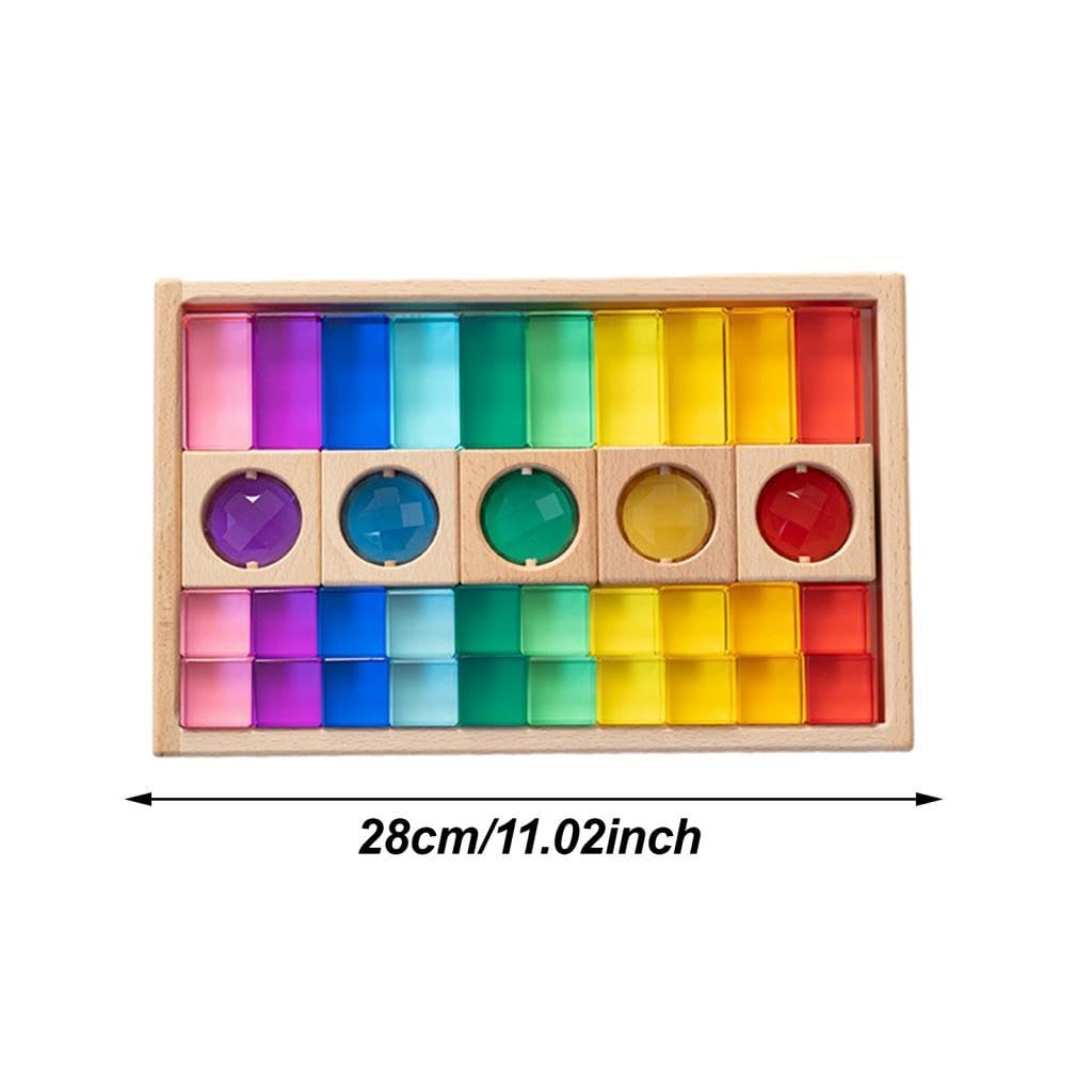 Regenbogen Bausteine Set, Acryl Edelsteinwürfe, 35 Stück | Regenbogen-Baustein-Set, Sensorik Förderung bei Kindern, Stapelspiel für Kleinkinder Kinderzimmer Vorschule