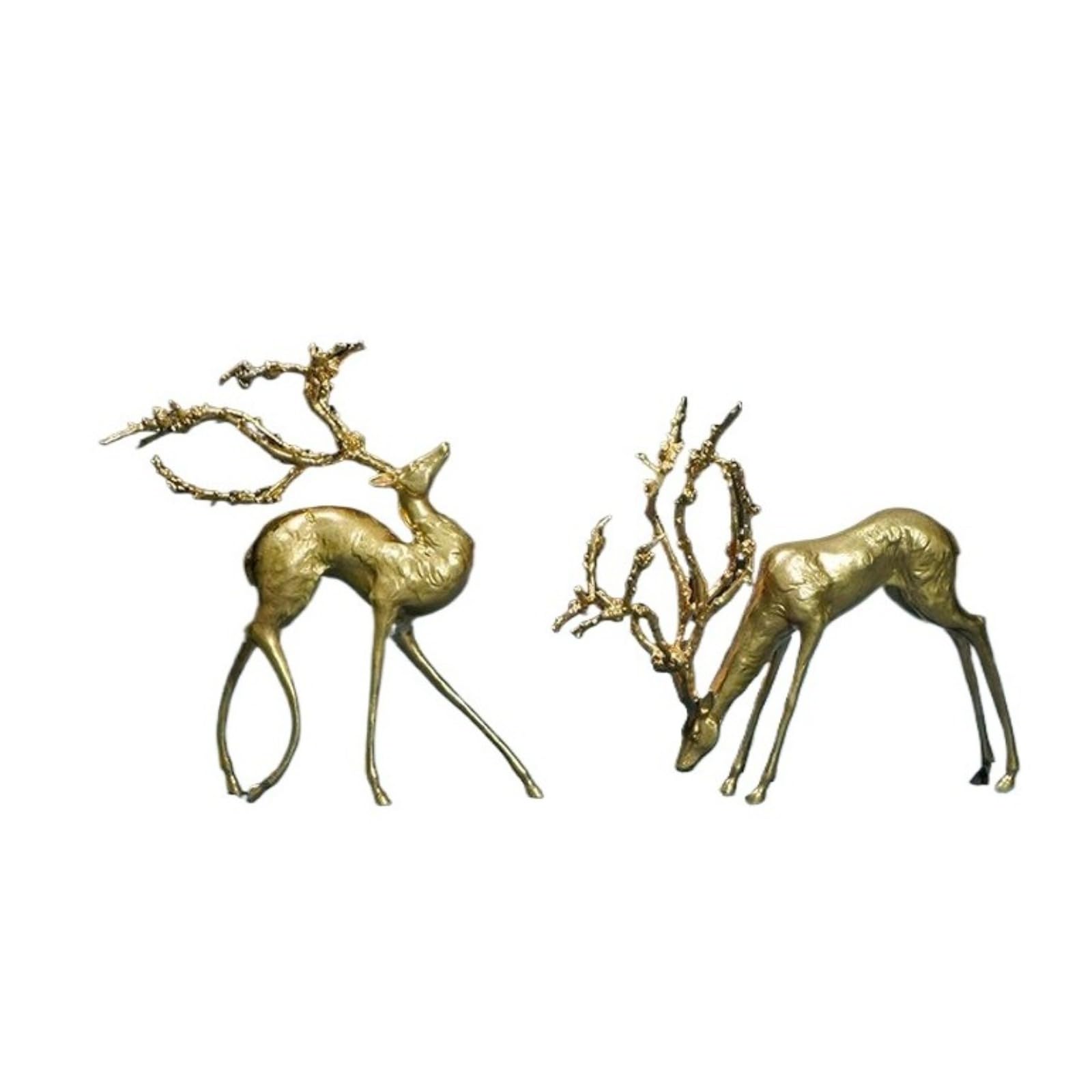 NGDFGR 2Pcs Brass Sika Deer Buck Doe Model Miniature Figurines,Metal Christmas Deer Statue Sculpture Crafts Collection Office Home Study Desktop Bookshelf Wall Shelf Decor