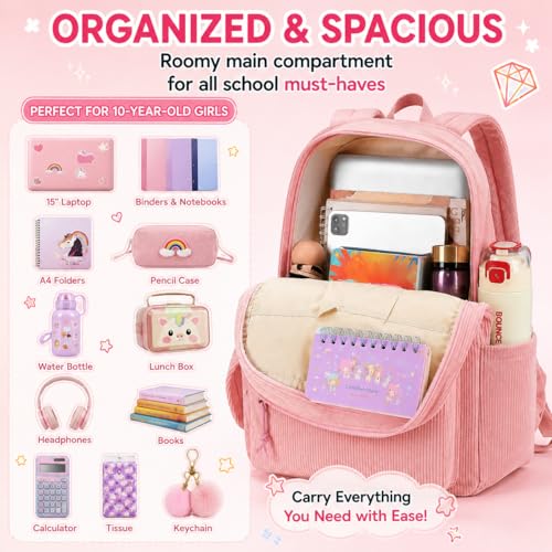 Image of BTOOP School Backpack for Teens Large Corduroy Bookbag Lightweight 15.6 inch Laptop Bag for Girls Women Casual High School College