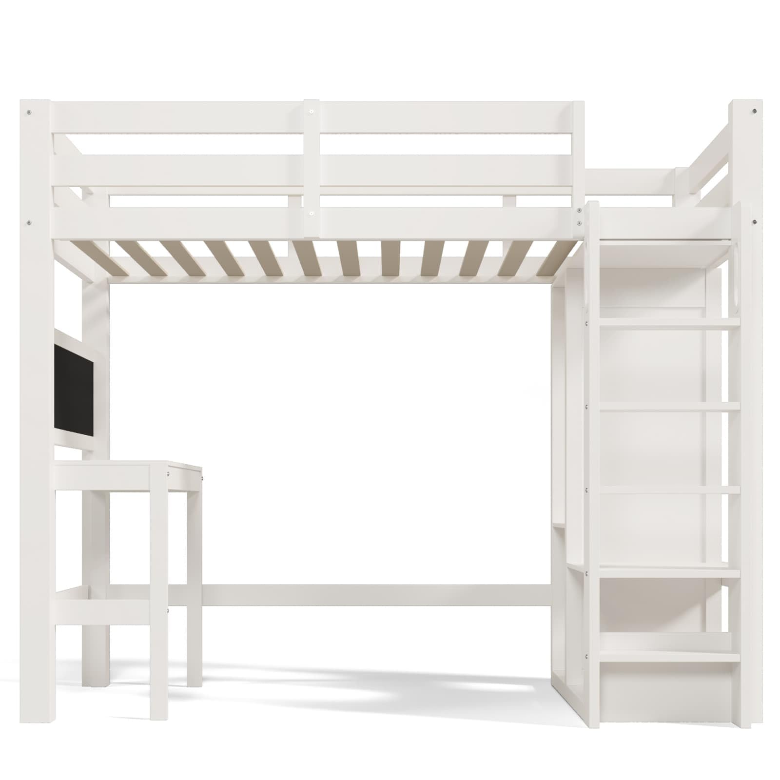 Sweiko Lit Mezzanine Enfant 90×200cm avec Bureau intégré et Armoire Ouverte, Cadre de lit avec étagères et barrière de sécurité, lit superposé avec Tableau Noir et sommier à Lattes