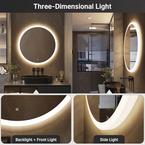 32" Round led Bathroom Mirror with Lights 3D Backlit Mirror 3 Color Temperatures Anti-Fog Adjustable Brightness Memory Function ETL Listed IP44 Waterproof - Image 4