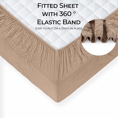 Image of Dreamology Muslin Mini Crib Sheets, 100% Cotton Crib Sheets, Soft, 2 Pack | Crib Sheets Girls,Boys,Pack n Play Sheets, Crib Sheet, Pack and Play Sheets Fitted, 24x38 Mini Crib Sheets | Brown and Ecru