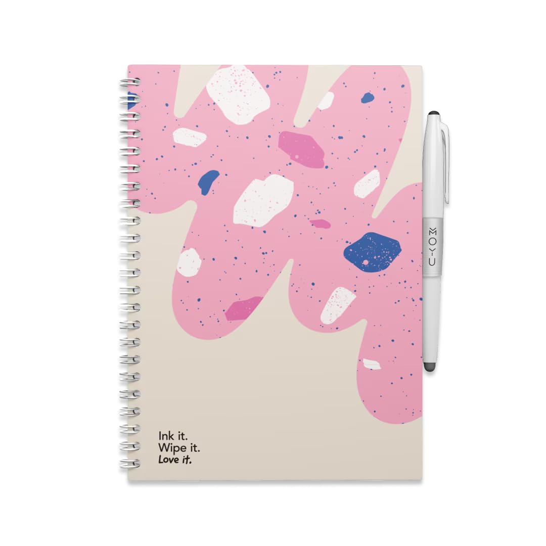 MOYU Erasable Notebook - A5 Stone Paper - Premium Cover - Flamingo Desert - Multifunctional Pages - Includes Erasable Pen, Cloth, and Pen Holder