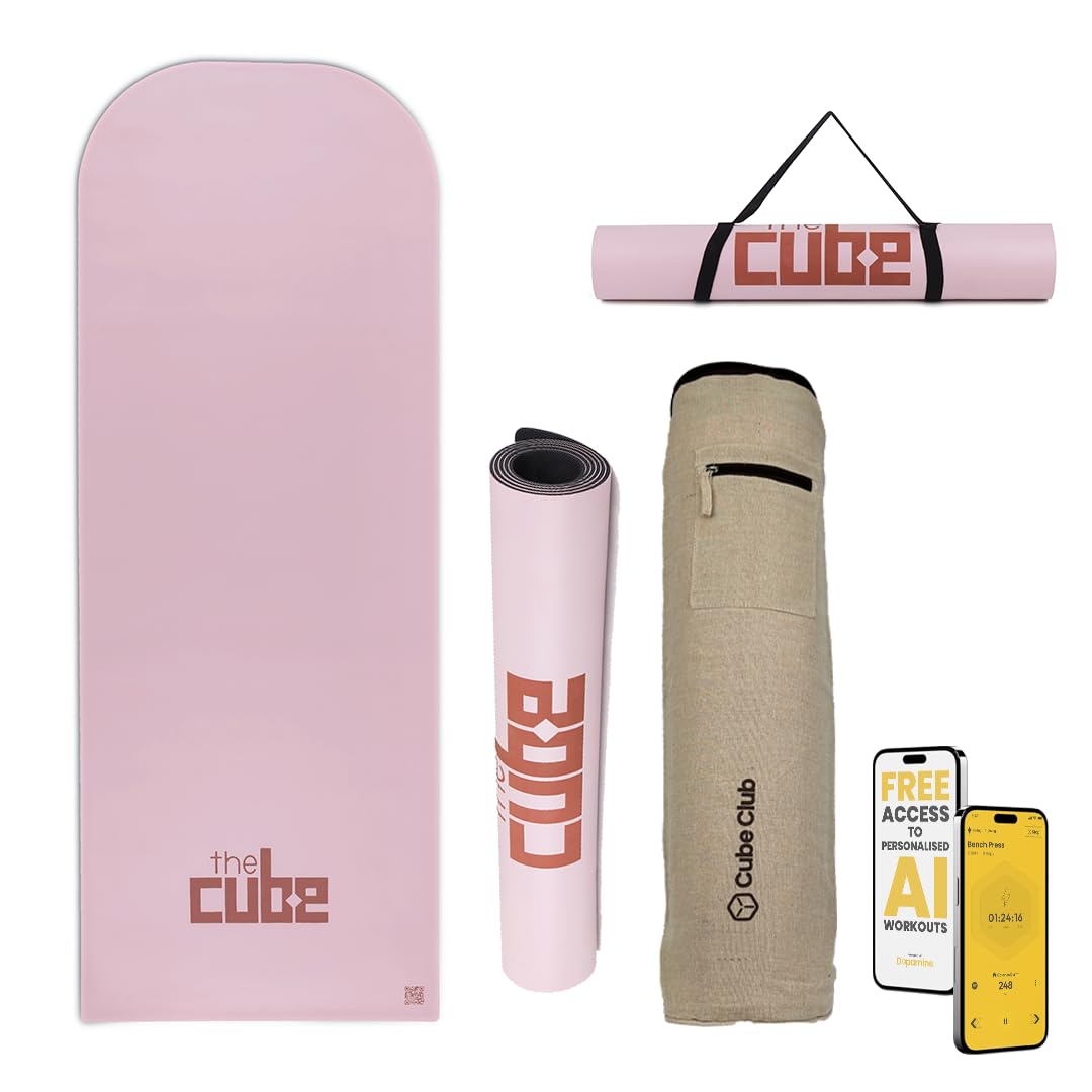 The Cube Club Yoga Mats Extra Thick Non Slip Exercise Mats for Gym Workout Pilates with Carrying Strap & Bag | Eco Friendly PRANA PU Rubber Mat for Men & Women Gym Mat (Zen Peach)-picture-10