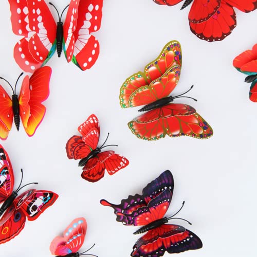 Image of JAAMSO ROYALS Red 3D Magnet Butterfly Stickers for Wall, Butterfly Decoration Items, Butterfly Stickers, Butterfly Wall Decor, Butterflies, Butterflies for Wall Decoration (Set of 12)