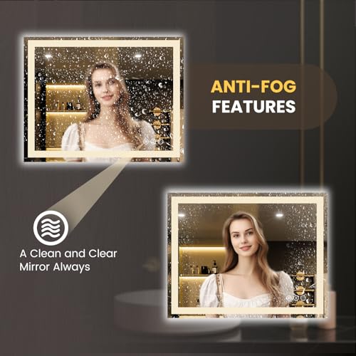 Image of LOAAO 50 inchx40 inch LED Bathroom Mirror with Lights, Anti-Fog, Dimmable, Backlit + Front Lit, Lighted Bathroom Vanity Mirror for Wall, Memory Function