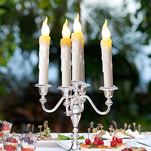 PChero Candele Coniche a LED, Set di 6 Luci Candele in Cera Vera Senza Fiamma a Batteria con Telecomando per Natale Matrimonio Casa Interno Decorazioni – Bianco Caldo