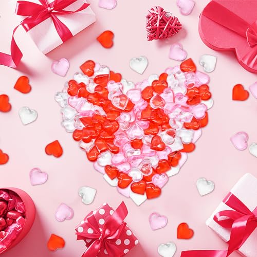 Image of 100 Pcs 3D Acrylic Hearts Ornaments Baubles, Mini Assorted Transparent, Red and Pink Crystals Beads Table Scatter Vase Filler Craft for Valentine's Day, Wedding, Engagement Decorations