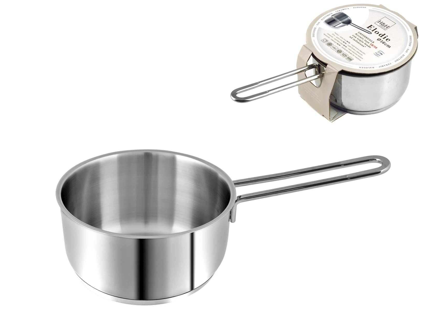 Faitout 16 cm H&H Elodie en acier inox avec fond induction pour petite cuisine
