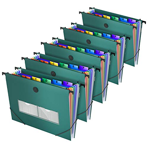 35 Pockets Hanging Organizer File Folders, ActFaith Accordian File Organizer Expanding File Folder/Rainbow Paper Document Organizer, Retractable Hooks, Letter Size,Assorted Colors (Green-5)