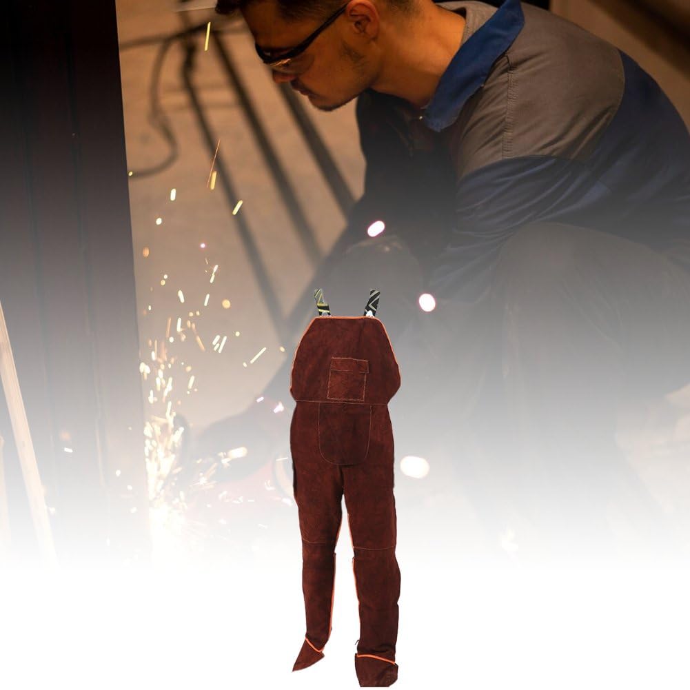 Dianzan Grembiule in Pelle per Uomo, Grembiule Lavoro in Pelle di Vacchetta Monopezzo con Bretelle E Gamba Divisa, Grembiule Ignifugo, Abbigliamento Lavoro Resistente all'Usura per Saldatori