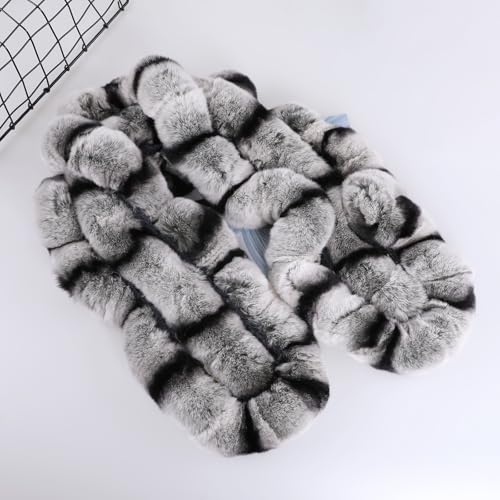 35" Long Women's Winter Warm Scarf, Real Rex Rabbit Fur, Warm Chinchilla Color3