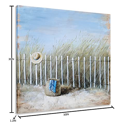 GALLERIEWALLA Fence Beach Canvas Wall Art - Rustic Coastal Painting for Farmhouse Decor - Image 2