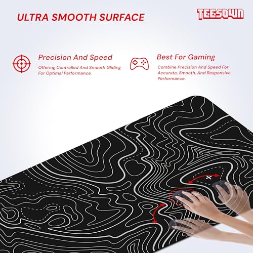 Image of XXL Black Topographical Extended Mousepad (17.5x35.5) inches for Laptop Desktop PC and Gaming Desk Mat Rubber Base Desk Pad