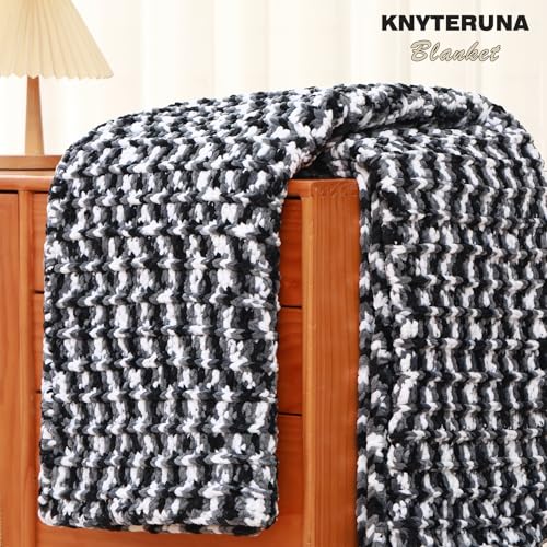 Image of #6 Super Bulky Blanket Yarn for Crocheting - 4 Skeins(Each 10.5oz /300g, 220yds /201m), Chunky Chenille Thick Plush Big Soft Yarn for Crocheting Knitting Blankets, Multi Coffee & White