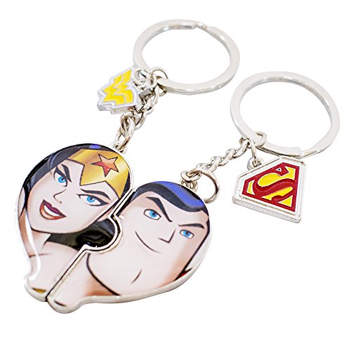 Chaveiro Mulher Maravilha e Superman coração - Liga da Justiça