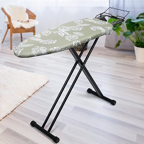 14"X40" Heat Resistance Metallic Over-The-Door Ironing Board Cover Durable Thicken Felt Material Padding Elastic Cord (White Leaves) #TOP6
