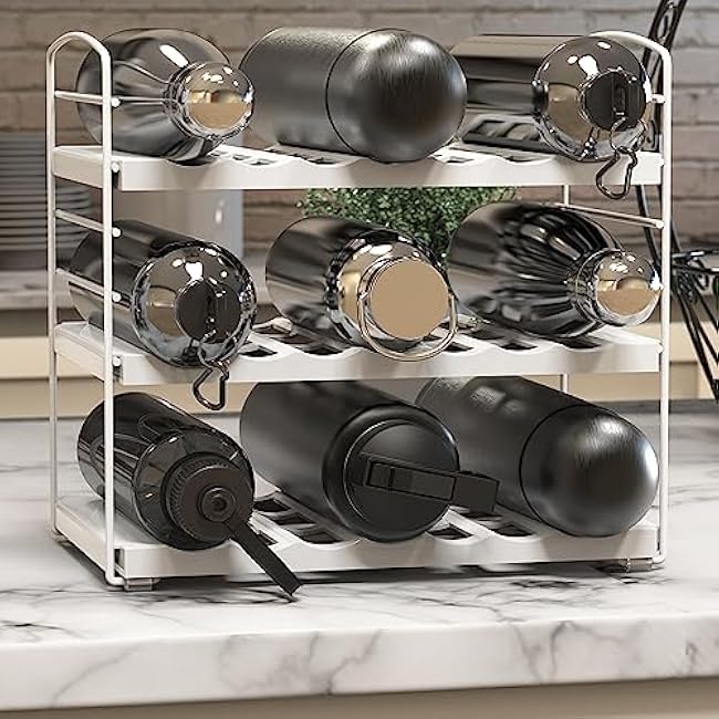 Simple Houseware Water Bottle and Travel Mug Cabinet Adjustable Storage Rack Organizer, White