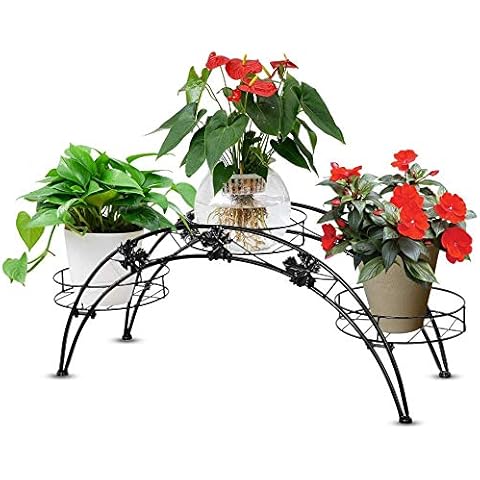 Blumentreppe aus Eisen, 3 Ablagen Gebogener Pflanzenständer Blumenständer Blumentopfhalter Cover