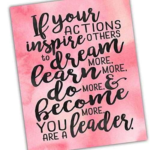 Inspirational Quotes - Wall Art - If Your Actions Inspire People - John Quincy Adams - Gift for Boss or Coworker - Leadership quote - Watercolors - Handwritten - Pink and Black - UNFRAMED Poster Print
