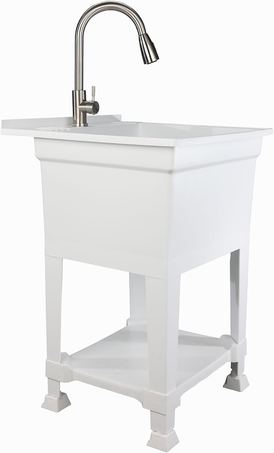 UTILITYSINKS Freestanding Utility Tub Sink with Quick Connect Drain, 24 x 24", White - Portable and Compact Sink with Faucet for Outdoor Kitchen, Laundry Room, Garage, and Basement